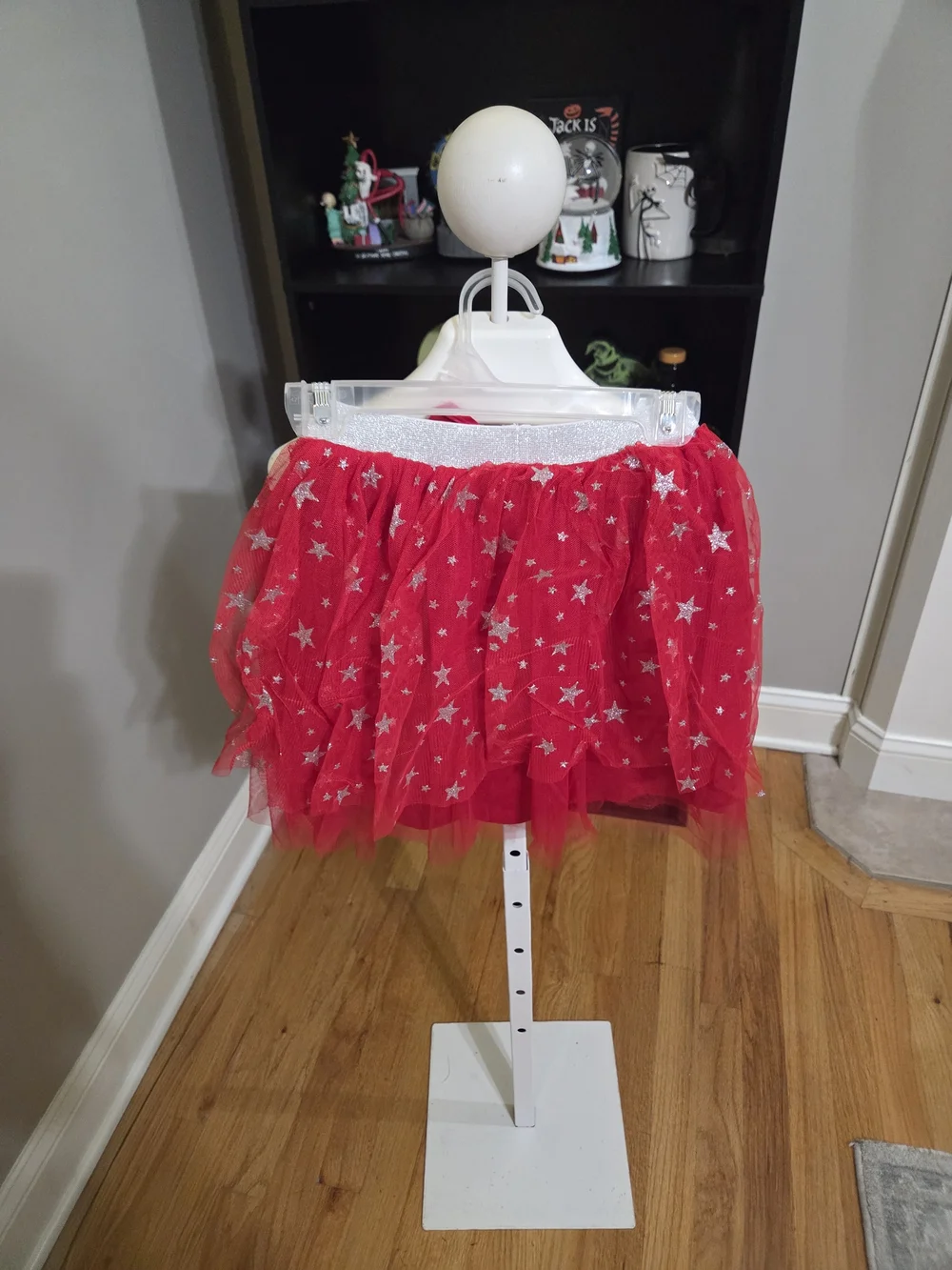 Red Star-Print Tulle Skirt with Bow